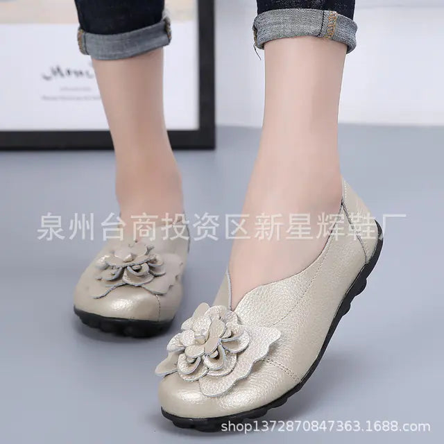 Women's Leather Flower Casual Ballet Flat Shoes