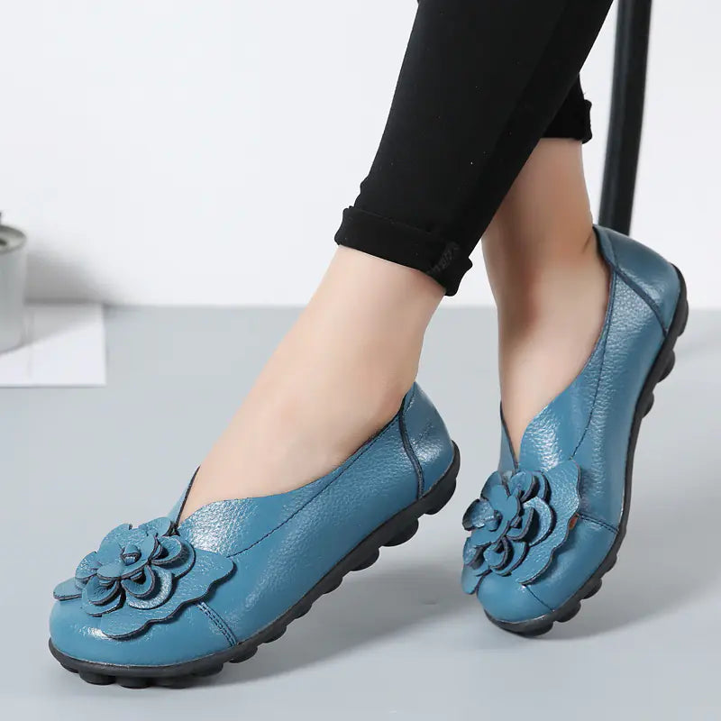 Women's Leather Flower Casual Ballet Flat Shoes