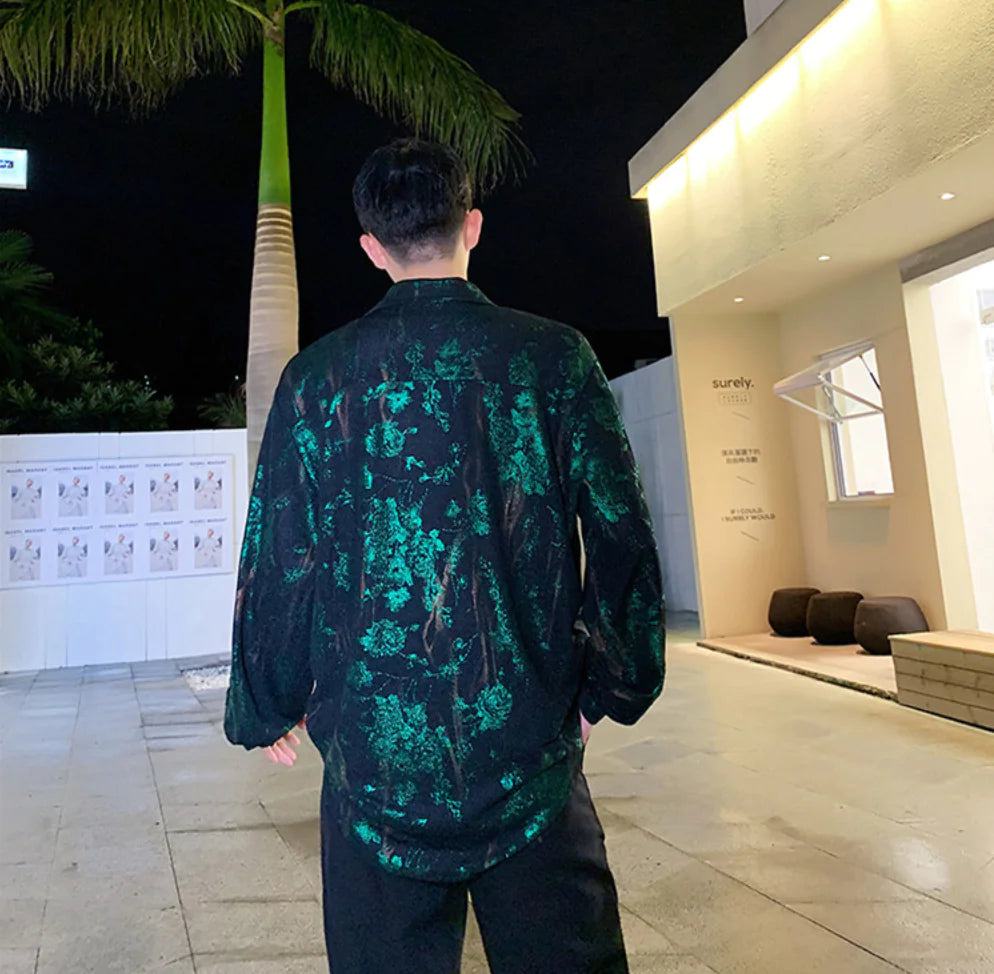Oversized Shiny Print Long Sleeve Shirt for Men