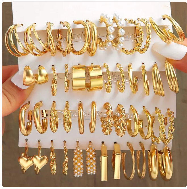 Geo Glam Metal Square Earring Set