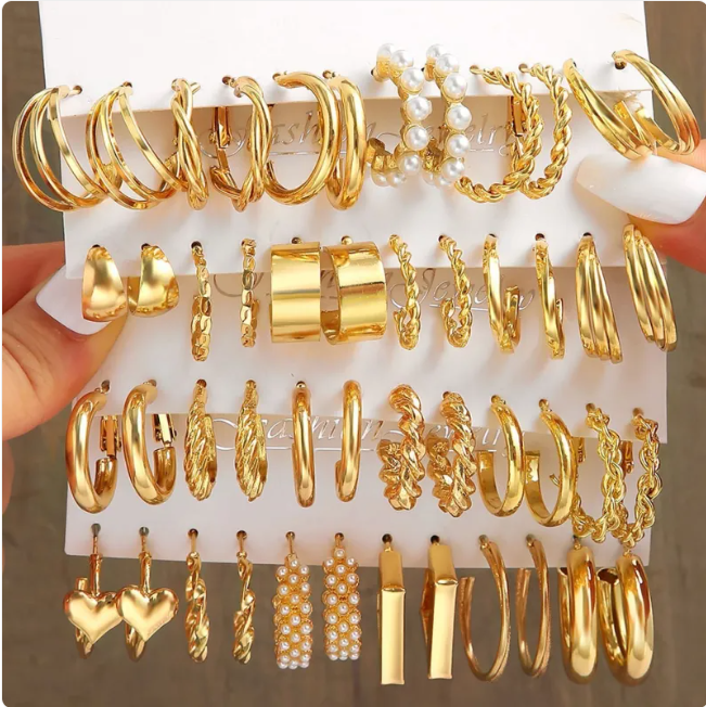 Geo Glam Metal Square Earring Set