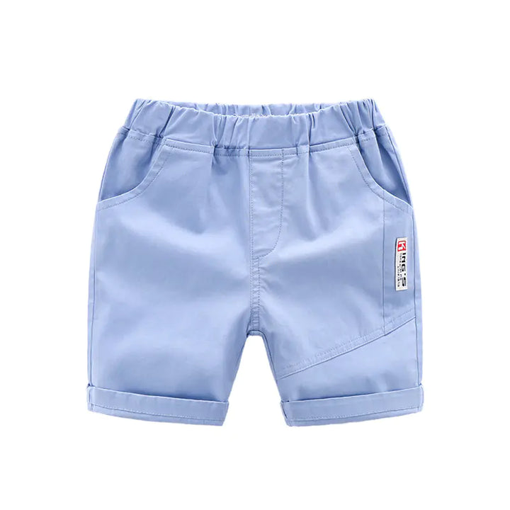Light blue kids' summer casual pants with elastic waist and rolled hems, ideal for ages 3 to 8 for everyday comfort.