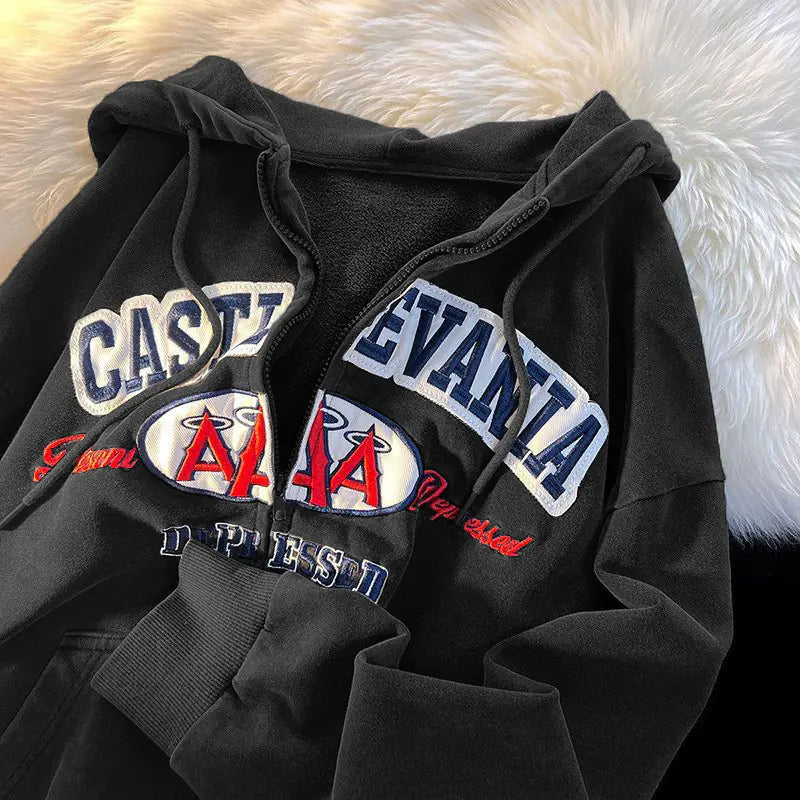 Embroidered Letter Print Oversized Hoodie for Men