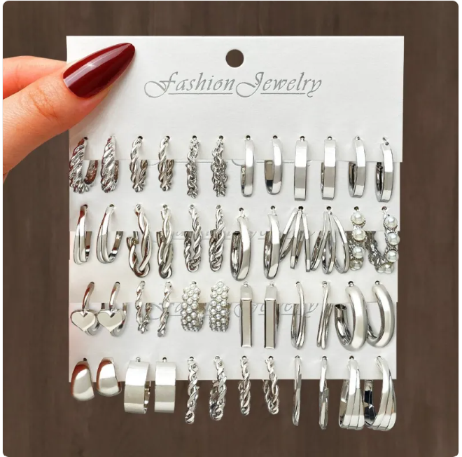 Geo Glam Metal Square Earring Set