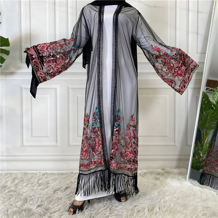 Embroidered Mesh Gown for Women Cardigan