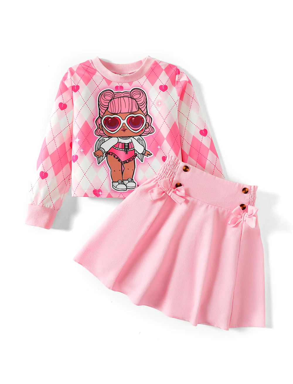 Official L.O.L. Surprise! pink clothing set with cute doll graphic sweatshirt and pleated skirt, perfect for stylish girls aged 7-8 for fall wear.
