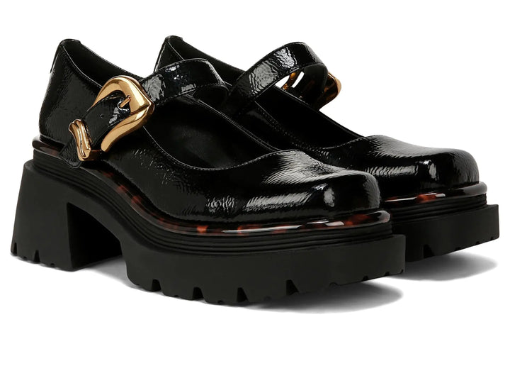 Circus NY by Sam Edelman Womens Mary Jane Black Patent 10 shoes with chunky lug sole and gold buckle strap, perfect for edgy casual looks.